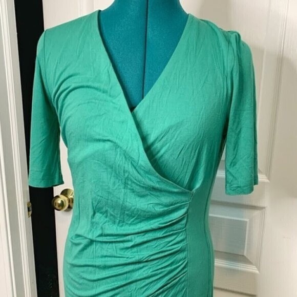 Boden Ruth Faux Wrap Ruched V Neck Casual Half Sleeve Midi Knit Stretch Dress - Picture 6 of 9